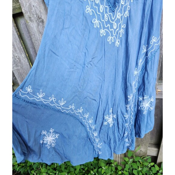 Hi Low Gauze Dress Blue OSFM Pullover Beach Cover Up Caftan OSFA - Picture 2 of 9